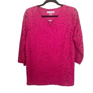 ALLISON DALEY Womens Pink Lace Blouse Top Lined Stretch XL NWOT 3/4 Slv Pullover